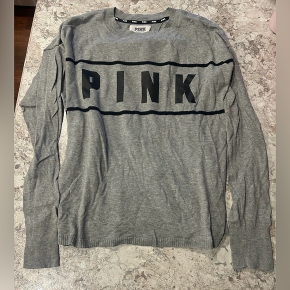 VS PINK Slit Back lightweight sweater Grey & Black NWOT Medium - Picture 6 of 10